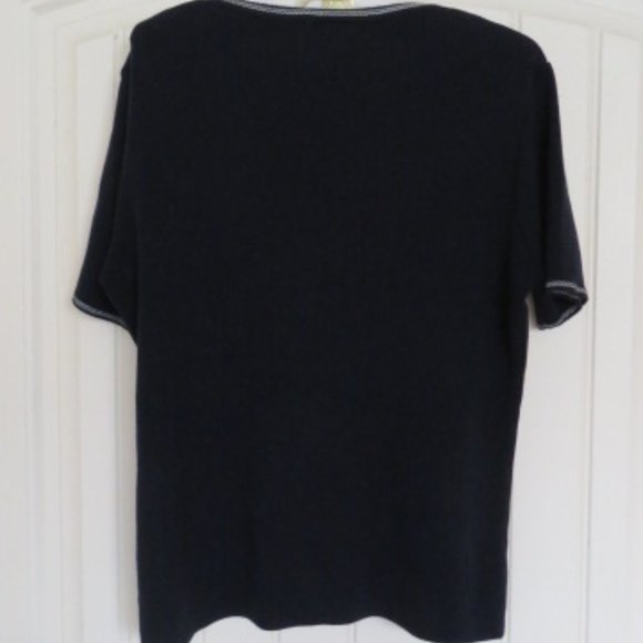 *Vintage* bhs Navy Blue Knit Top Size 16 (K376) - Picture 3 of 7